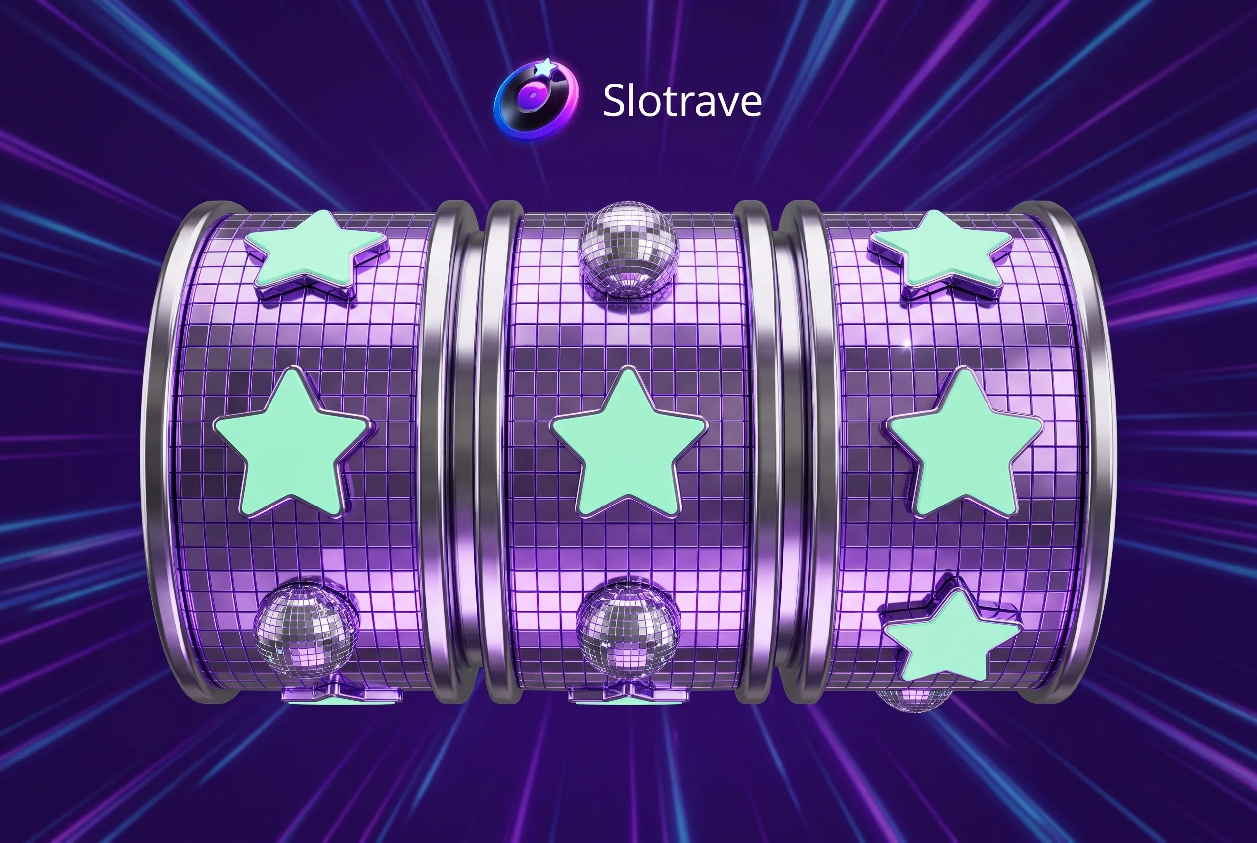 Ilustrace automatů Slotrave v disko stylu
