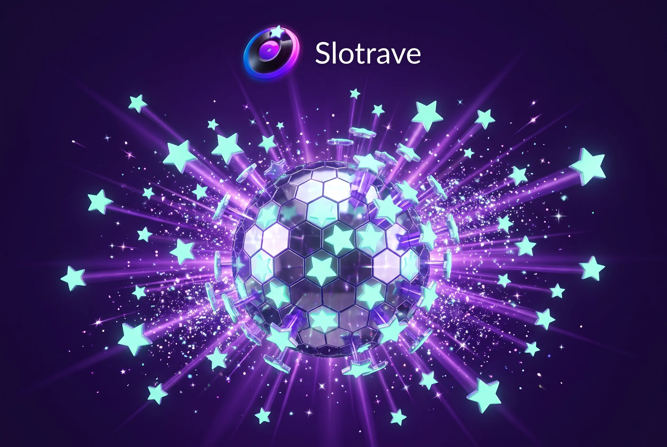 Ilustrace uvítacího bonusu Slotrave s disko koulí a mátovými hvězdami